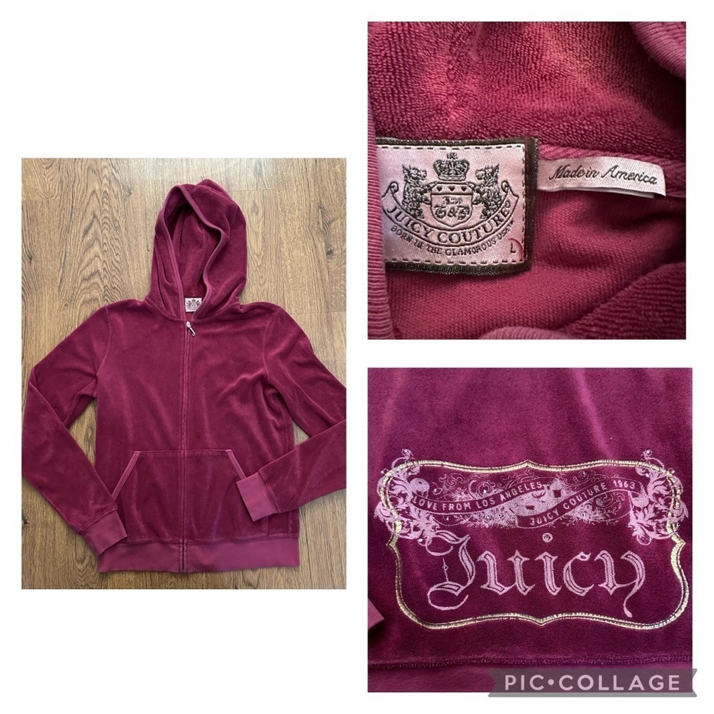 Juicy Couture Vintage Terry Red Raspberry Hoodie Size Large